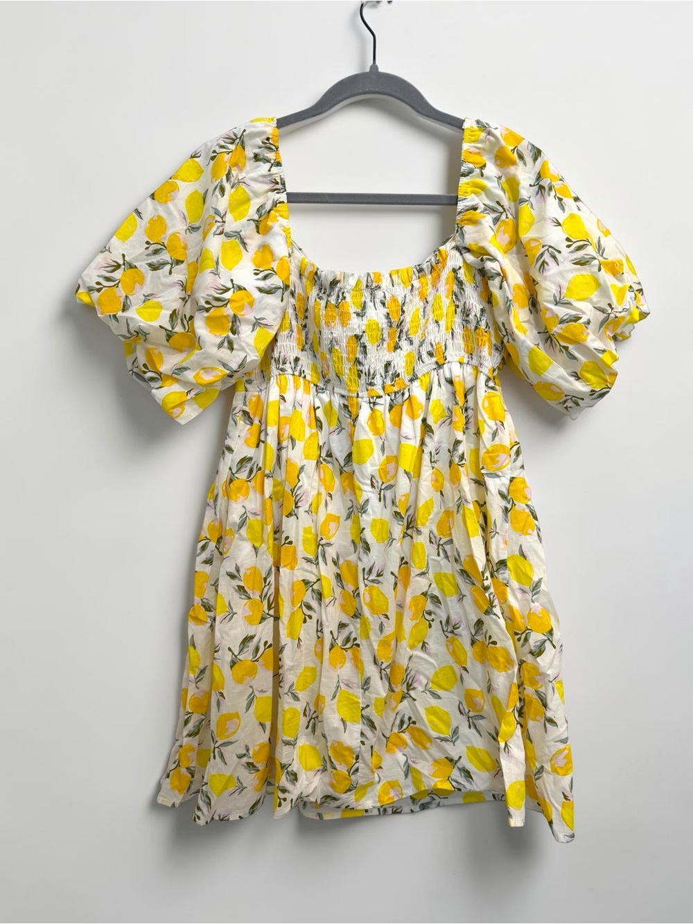 Trixxi Los Angeles Lemon Print Puff Sleeve Babydoll Mini Dress Size Large - Picture 2 of 4